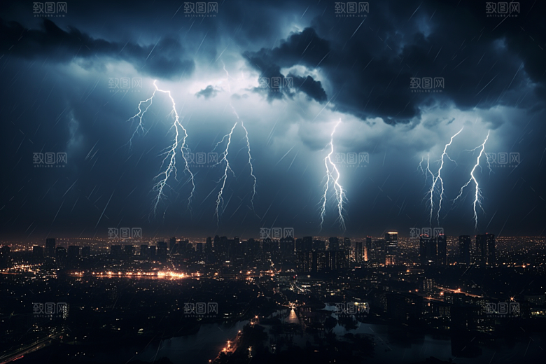 暴雨闪电雷暴自然灾害摄影图