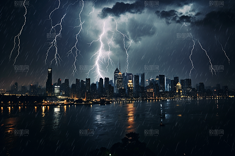暴雨闪电雷暴气象摄影图