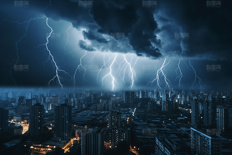 暴雨闪电雷暴自然灾害摄影图