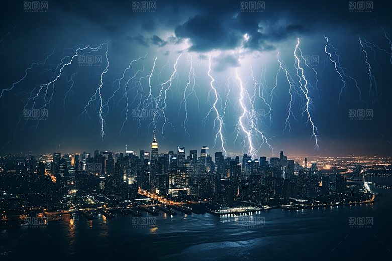 暴雨闪电极端天气气象摄影图