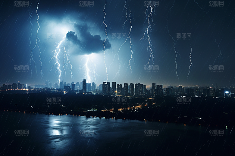 暴雨闪电恶劣天气自然灾害摄影图