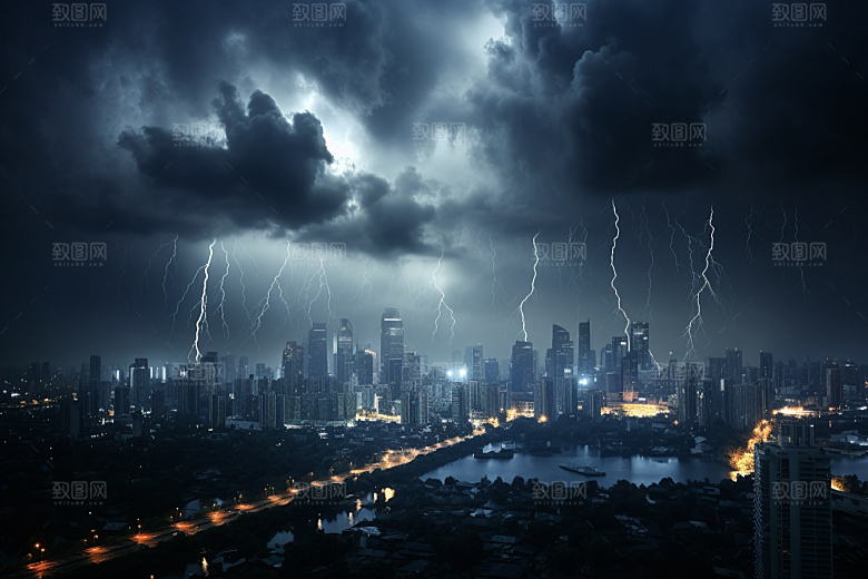 暴雨闪电恶劣天气高清摄影图