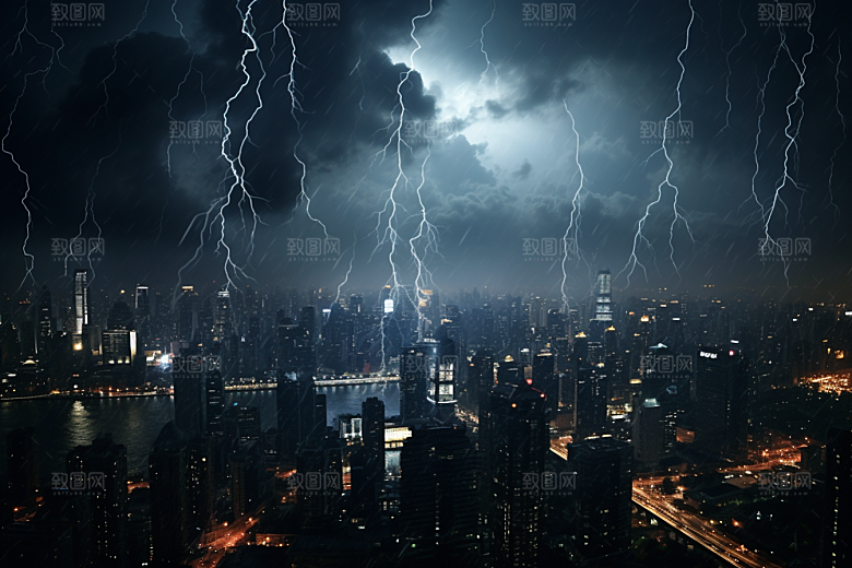 暴雨闪电自然灾害气象摄影图