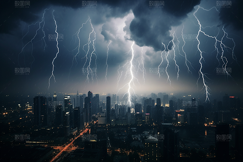暴雨闪电极端天气恶劣天气摄影图