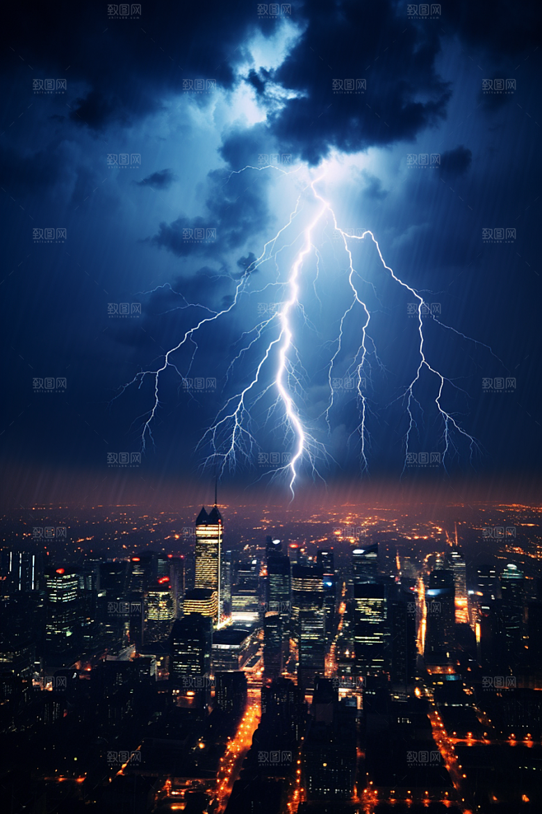 暴雨闪电极端天气雷雨摄影图