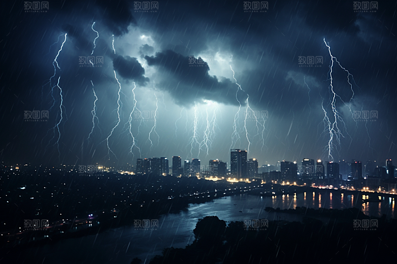 暴雨闪电雷雨自然现象摄影图
