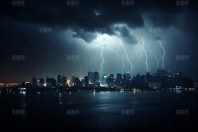 暴雨闪电气象高清摄影图