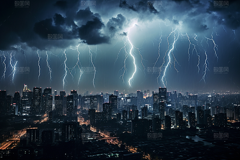 暴雨闪电雷暴自然灾害摄影图