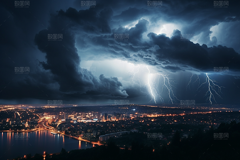暴雨闪电极端天气气象摄影图