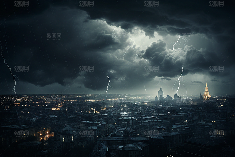暴雨闪电雷雨高清摄影图