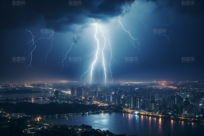 暴雨闪电气象自然灾害摄影图