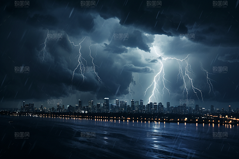 暴雨闪电雷暴自然现象摄影图