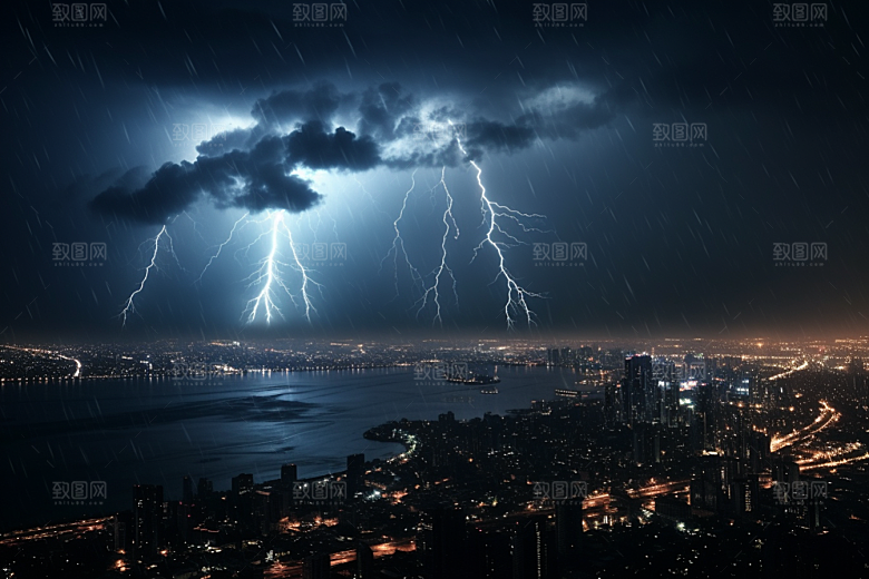 暴雨闪电电闪雷鸣自然现象摄影图