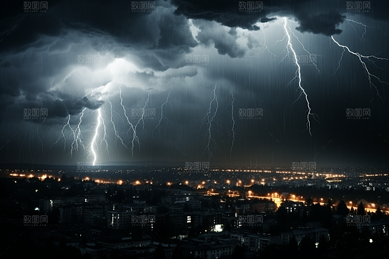 暴雨闪电恶劣天气雷暴摄影图