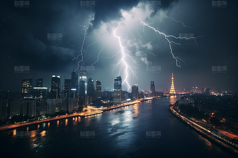 暴雨闪电恶劣天气雷雨摄影图