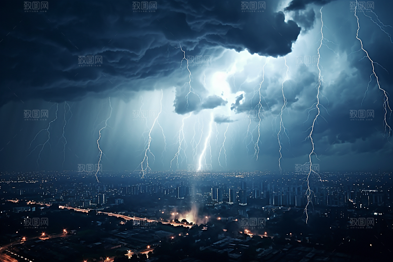 暴雨闪电雷暴自然灾害摄影图