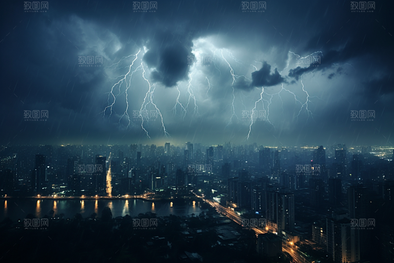 暴雨闪电高清雷雨摄影图