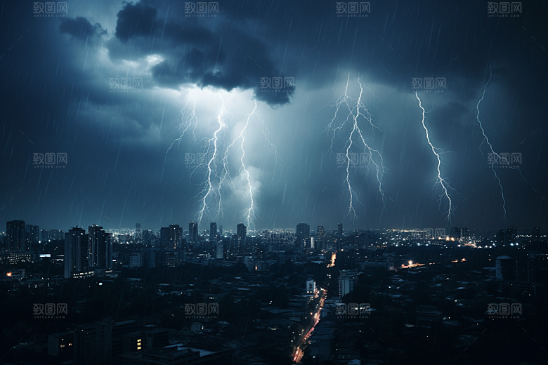 暴雨闪电雷暴雷雨摄影图