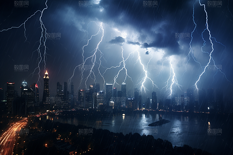 暴雨闪电高清电闪雷鸣摄影图