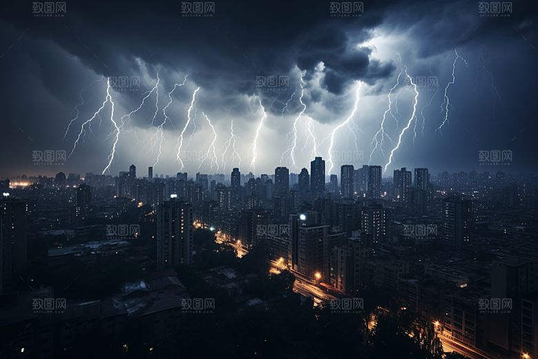 暴雨闪电自然现象自然灾害摄影图