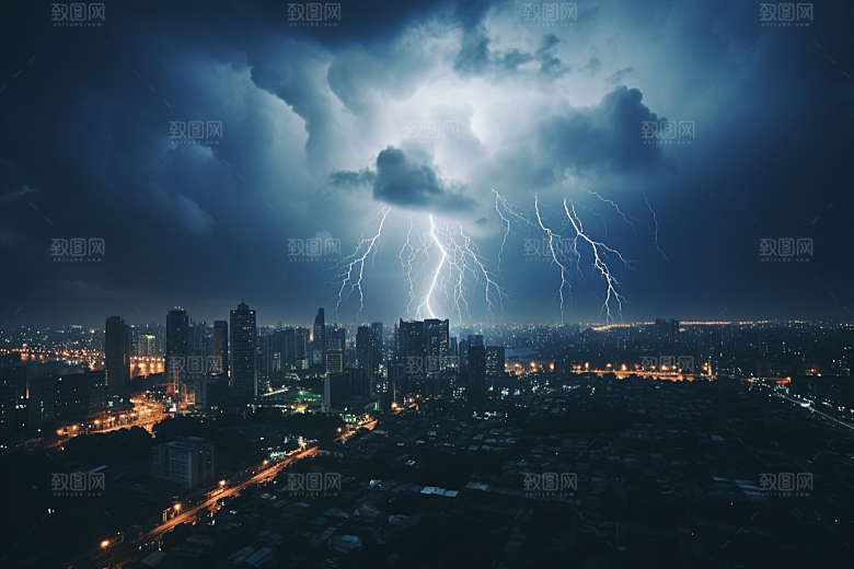 暴雨闪电雷雨电闪雷鸣摄影图