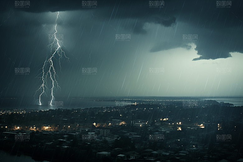 暴雨闪电自然现象电闪雷鸣摄影图