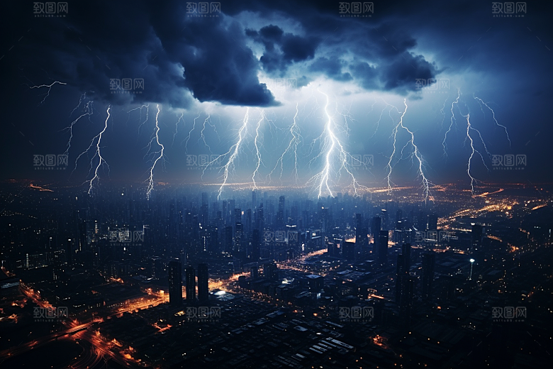 暴雨闪电雷暴雷雨摄影图
