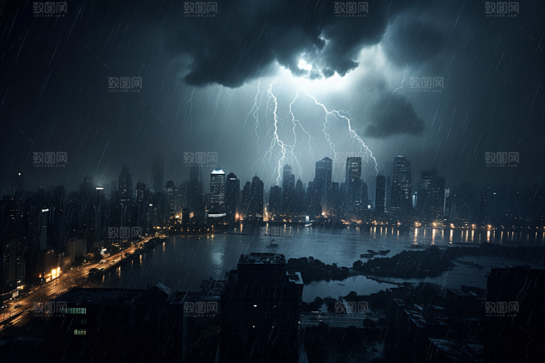 暴雨闪电自然现象气象摄影图
