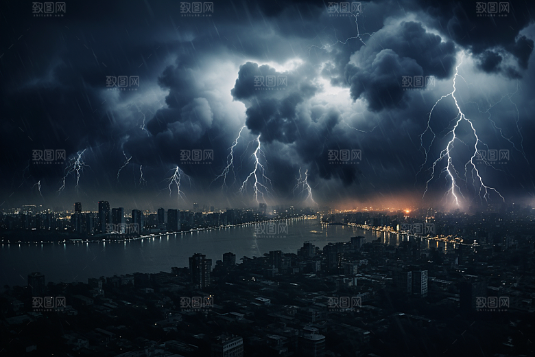 暴雨闪电雷暴气象摄影图