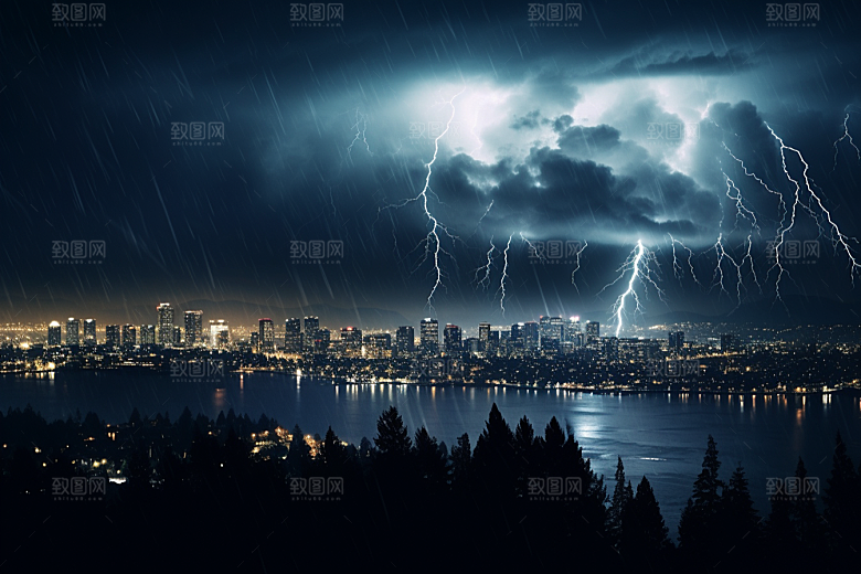 暴雨闪电恶劣天气极端天气摄影图