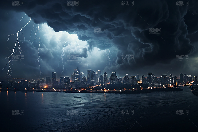 暴雨闪电高清雷暴摄影图