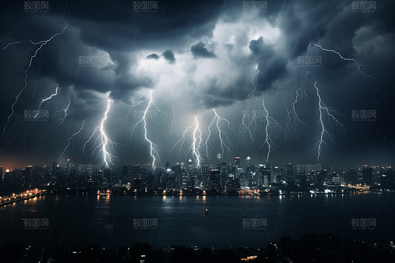 暴雨闪电雷雨气象摄影图