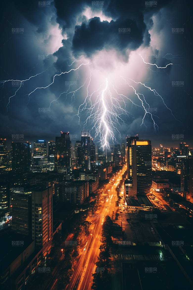 暴雨闪电气象雷雨摄影图