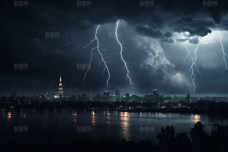 暴雨闪电雷雨电闪雷鸣摄影图