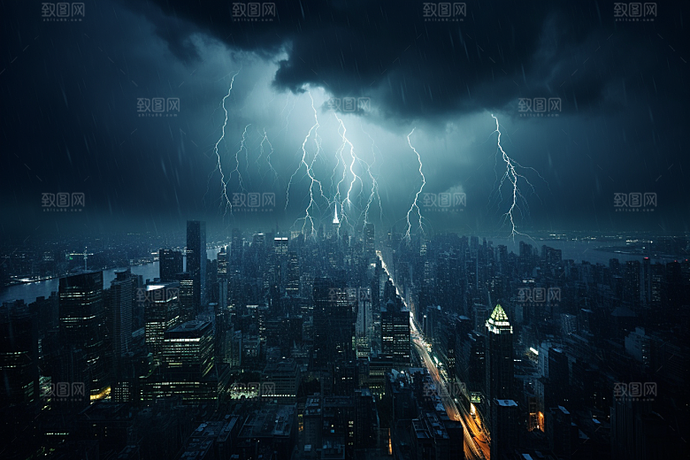暴雨闪电自然灾害雷暴摄影图