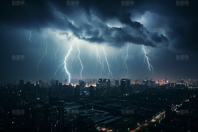 暴雨闪电自然灾害雷暴摄影图