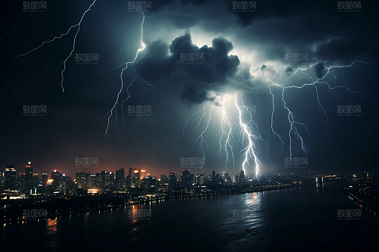 暴雨闪电雷雨气象摄影图