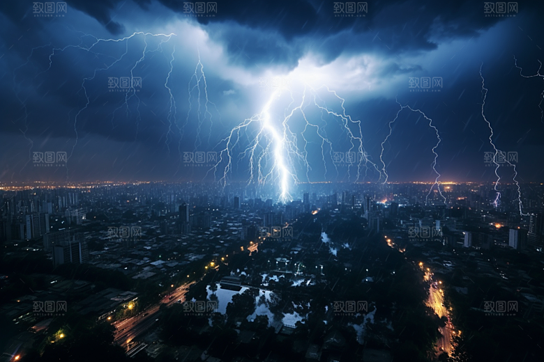 暴雨闪电自然灾害气象摄影图