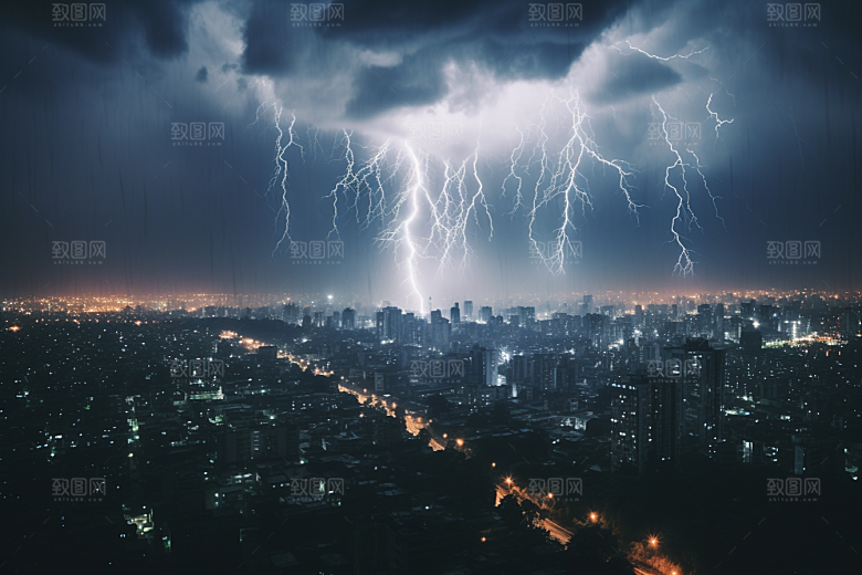 暴雨闪电高清极端天气摄影图