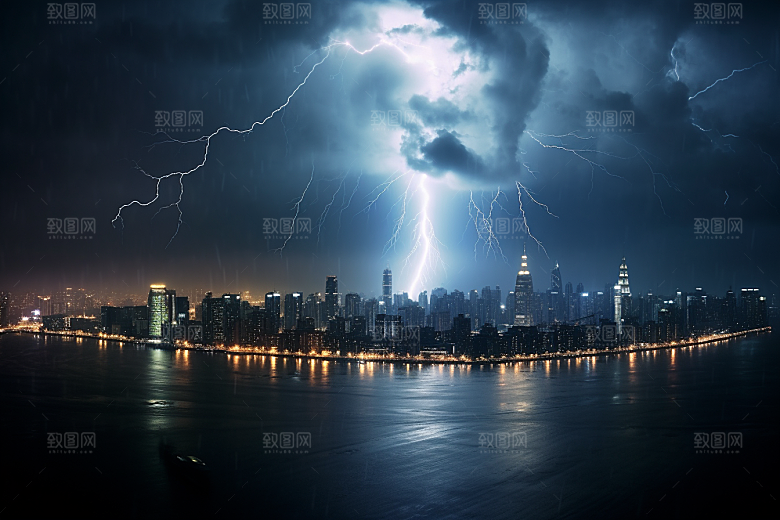 暴雨闪电气象雷雨摄影图