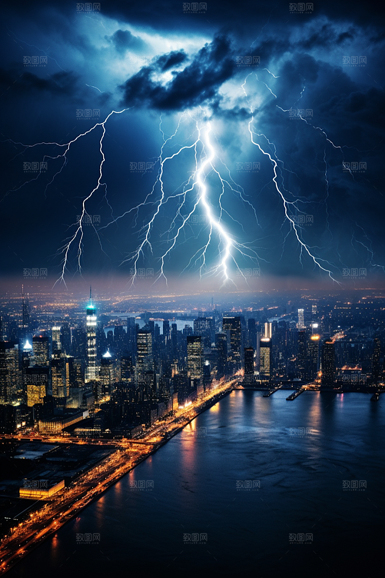 暴雨闪电极端天气恶劣天气摄影图