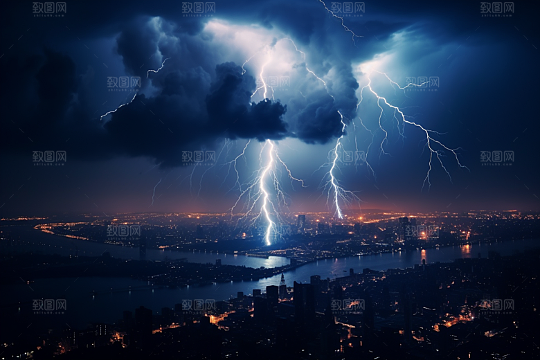 暴雨闪电雷暴自然灾害摄影图