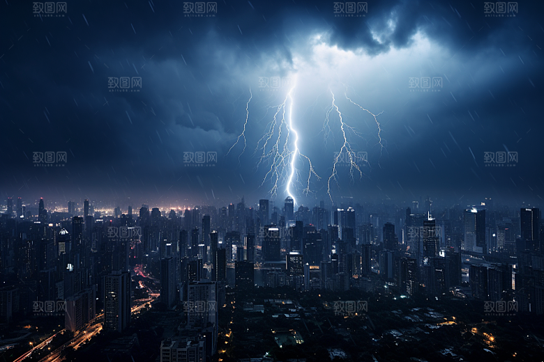 暴雨闪电恶劣天气自然现象摄影图