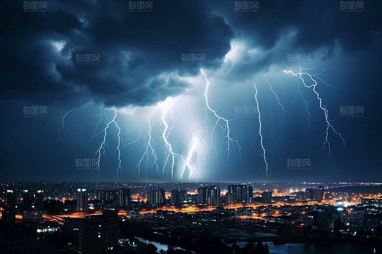 暴雨闪电自然现象雷暴摄影图