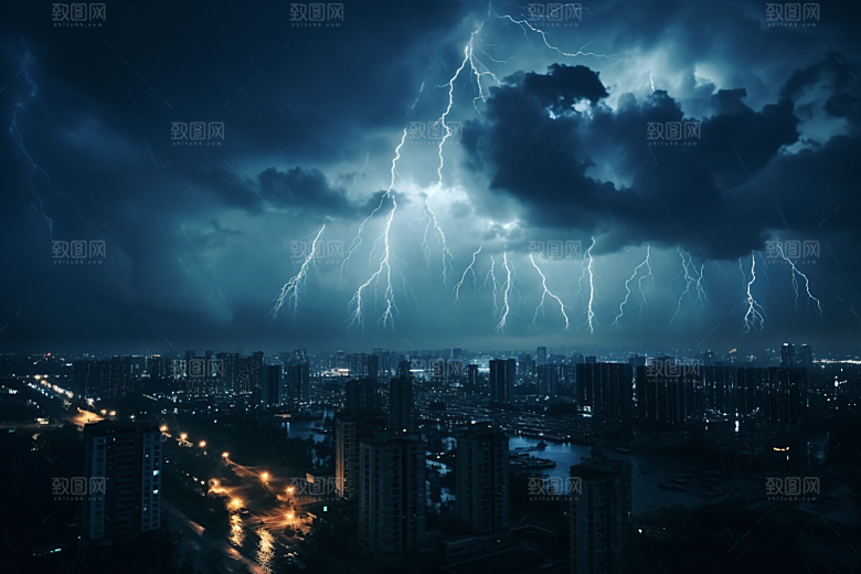 暴雨闪电高清极端天气摄影图