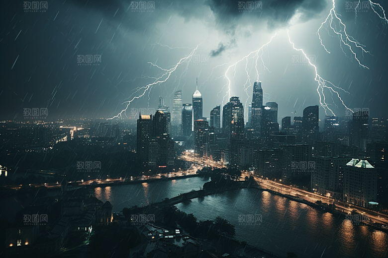 暴雨闪电气象雷雨摄影图