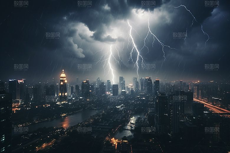 暴雨闪电雷雨气象摄影图
