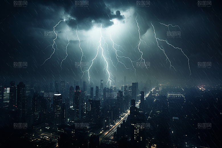 暴雨闪电自然灾害气象摄影图