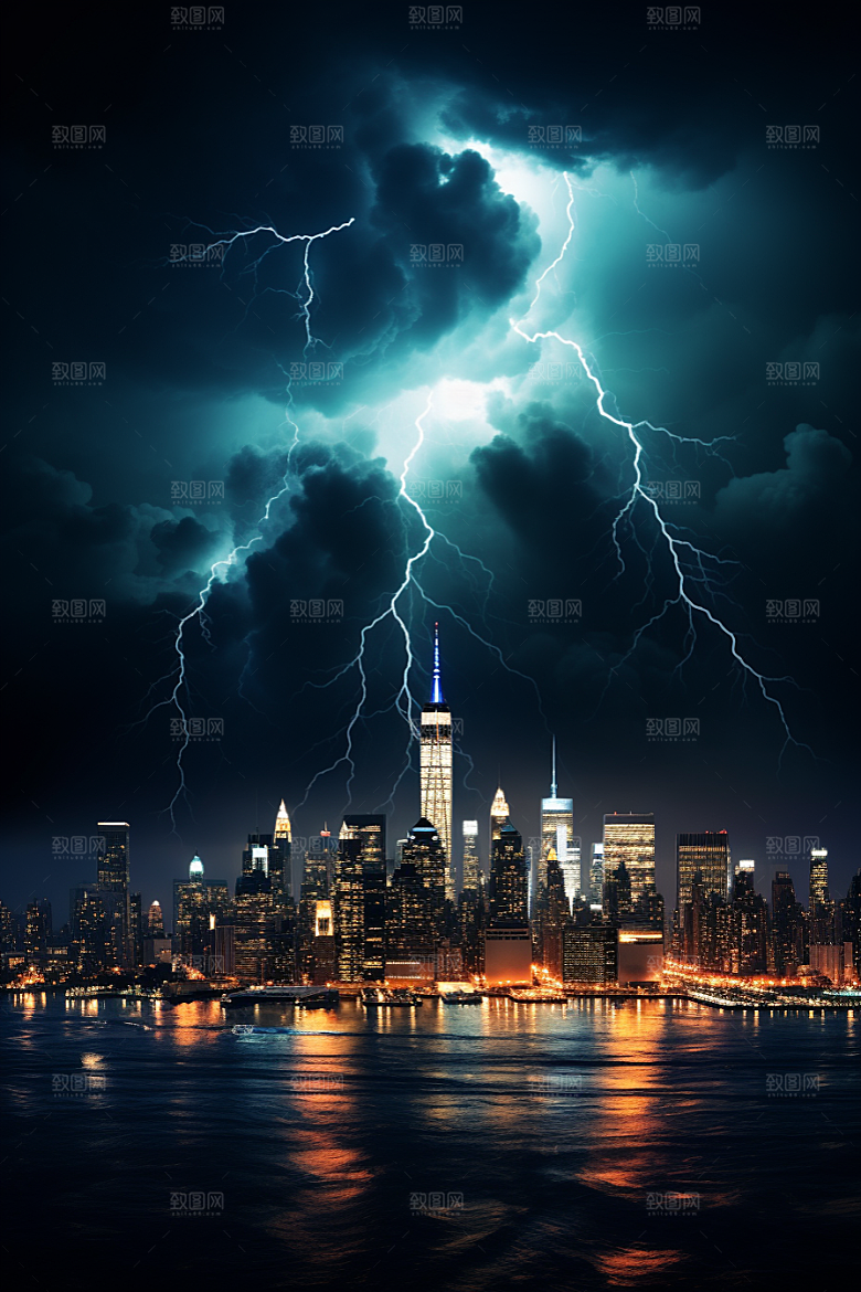 暴雨闪电雷暴雷雨摄影图