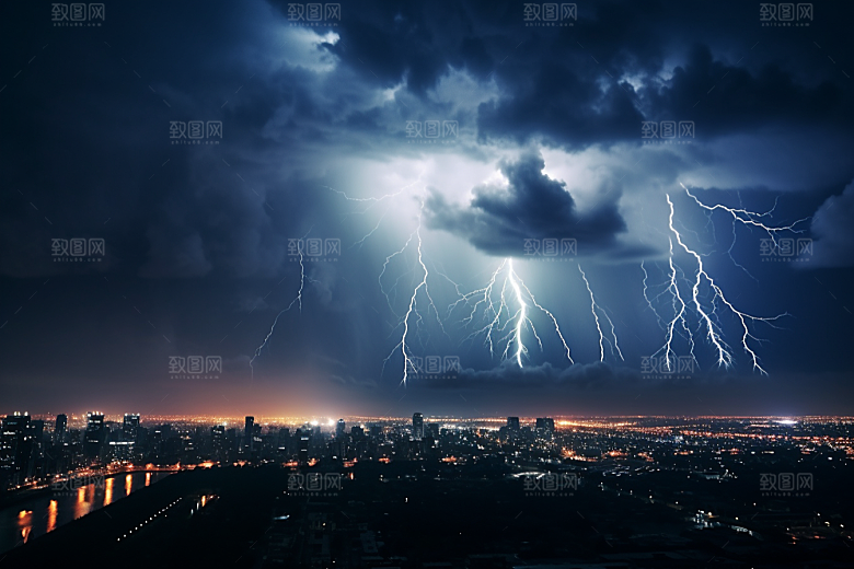 暴雨闪电高清气象摄影图
